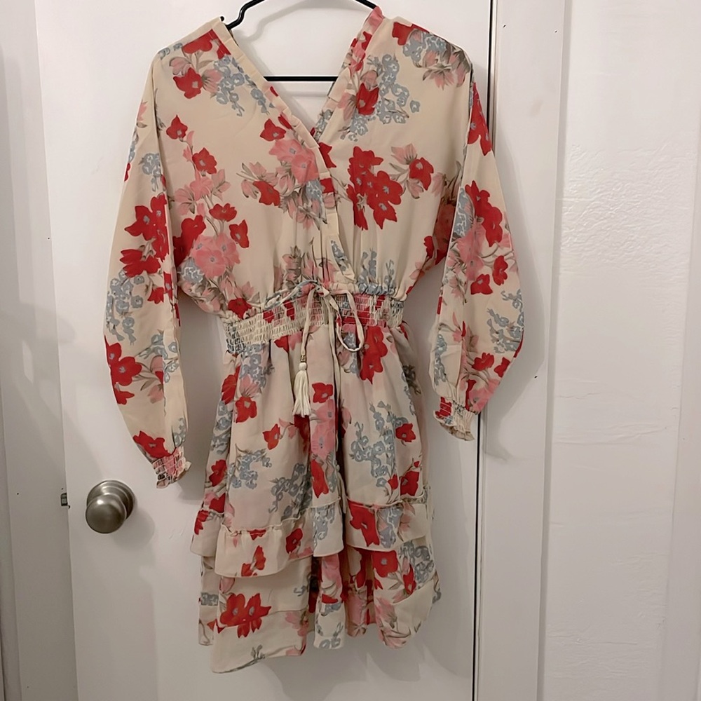 Lalla Nissa Dress, Mini, Floral, Plunge V neck, ruffle tiered, feminine,…